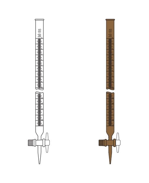 Büret, Düz, PTFE musluklu, Amber